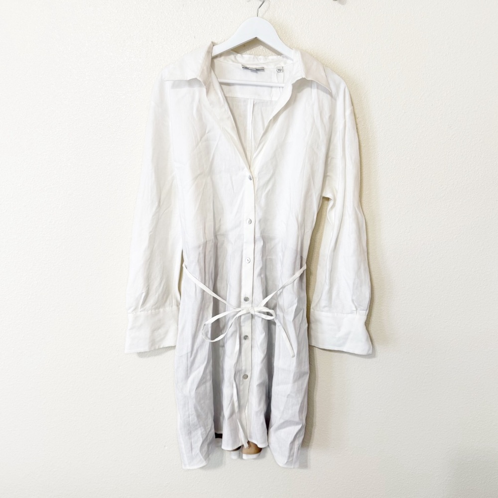 NWT Vince Belted Linen Blend Capsule Minimal White Button Up Mini Dress Size XL - Picture 6 of 11